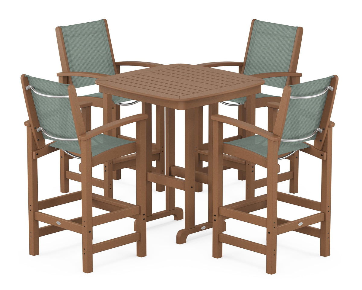 POLYWOOD Coastal 5-Piece Bar Set in Teak / Dupioni Sea Mist