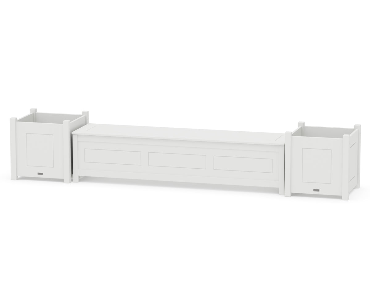 POLYWOOD 72" Country Living Straight Planter Storage Bench Set - Large in White