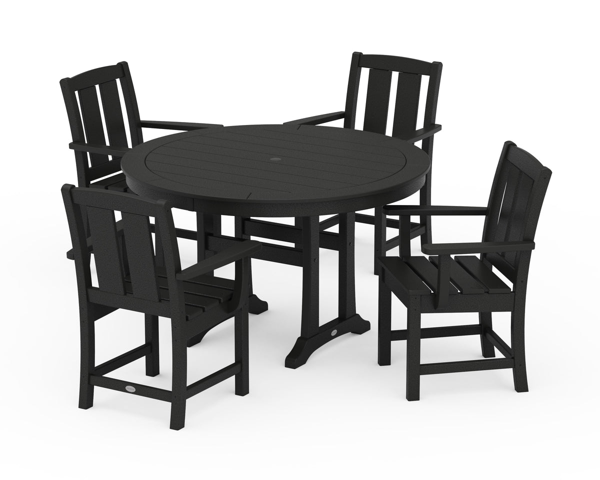 POLYWOOD Mission 5-Piece Round Dining Set with Trestle Legs in Black