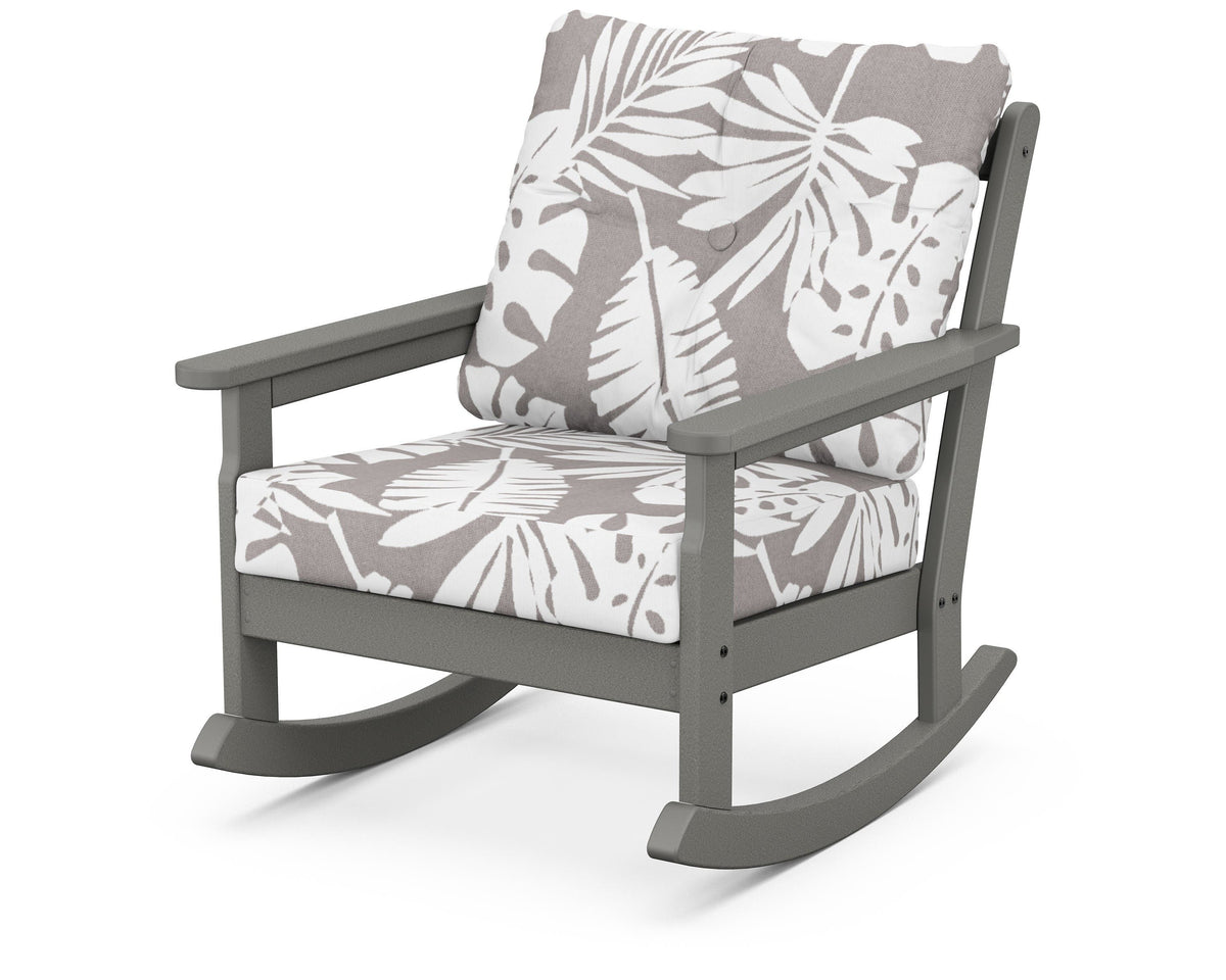 POLYWOOD Vineyard Deep Seating Rocking Chair in Slate Grey / Leaf Grey Mist