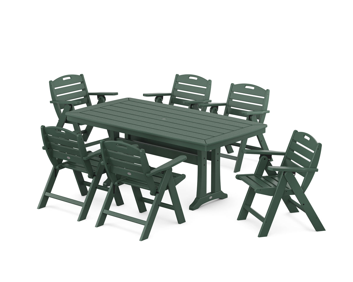 POLYWOOD Nautical Lowback 7-Piece Dining Set with Trestle Legs in Green