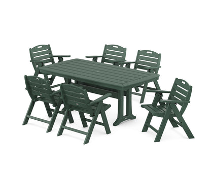 POLYWOOD Nautical Lowback 7-Piece Dining Set with Trestle Legs in Green