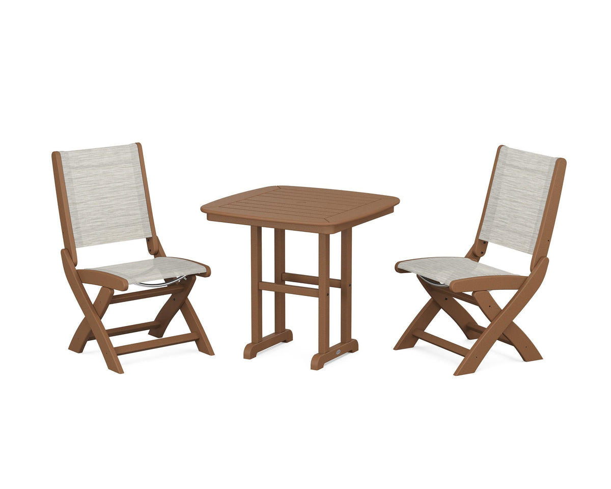 POLYWOOD Coastal Folding Side Chair 3-Piece Dining Set in Teak / Birch