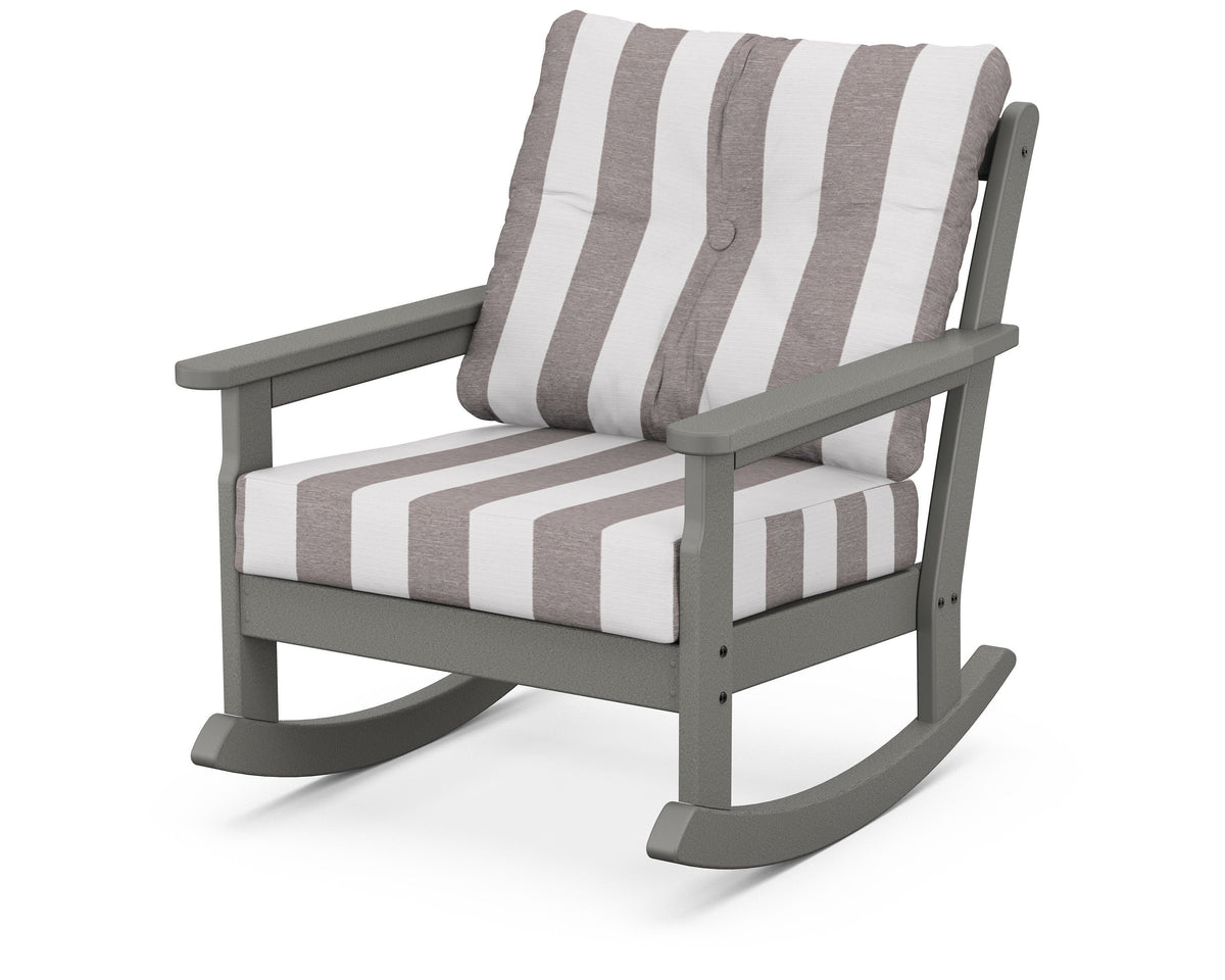 POLYWOOD Vineyard Deep Seating Rocking Chair in Slate Grey / Cabana Stripe Grey Mist
