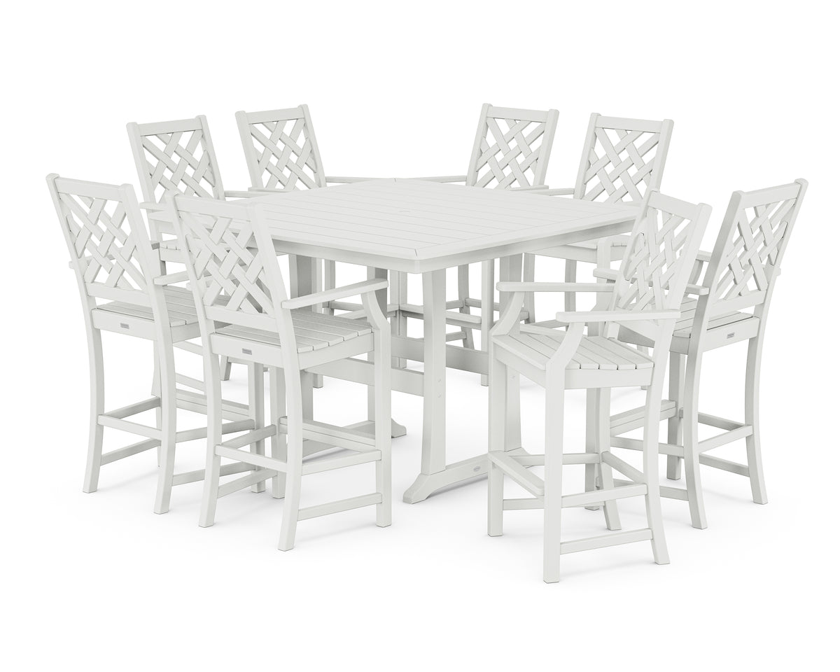 POLYWOOD Country Living Wovendale 9-Piece Square Bar Set with Trestle Legs in White