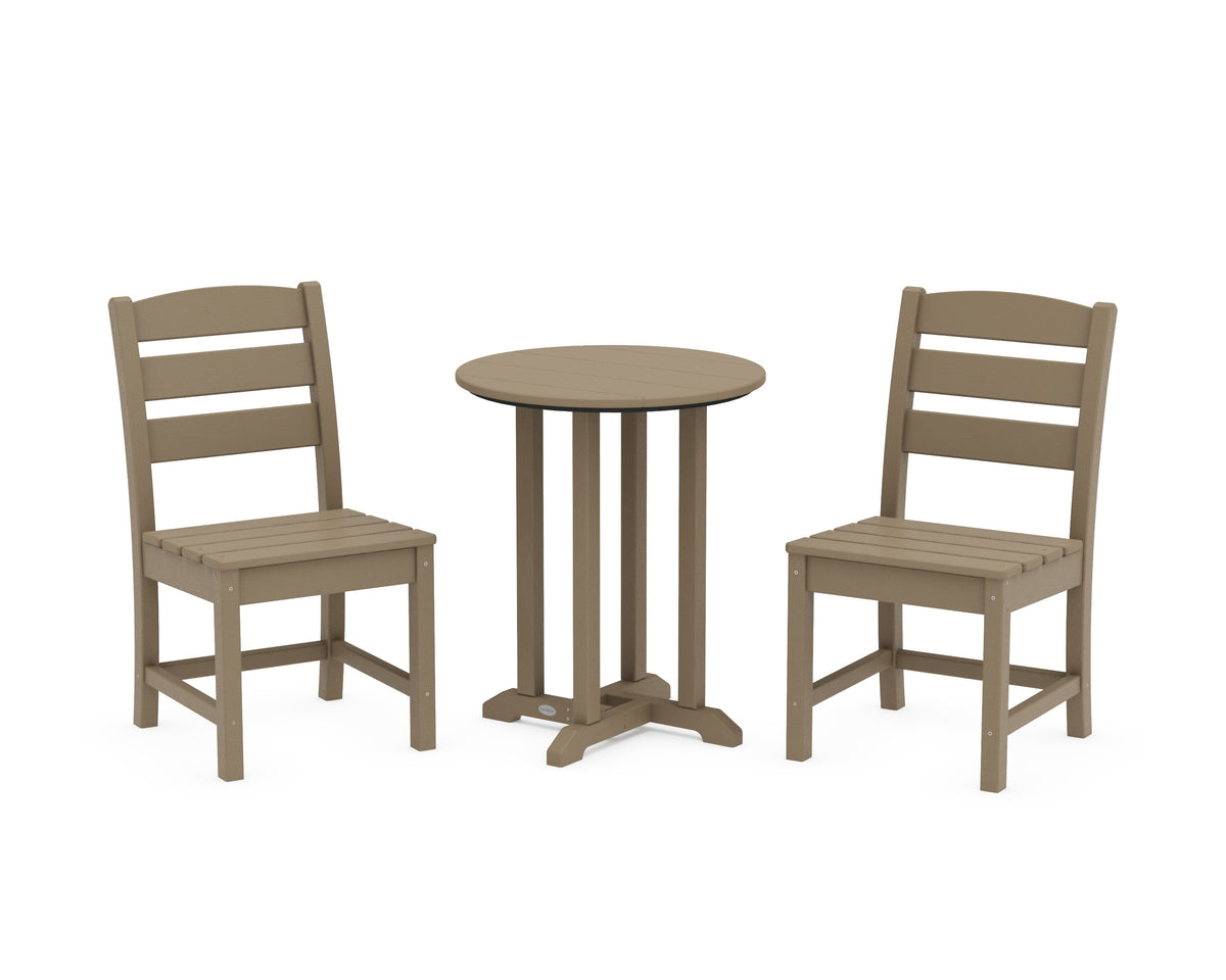 POLYWOOD Lakeside Side Chair 3-Piece Round Bistro Dining Set in Vintage Sahara