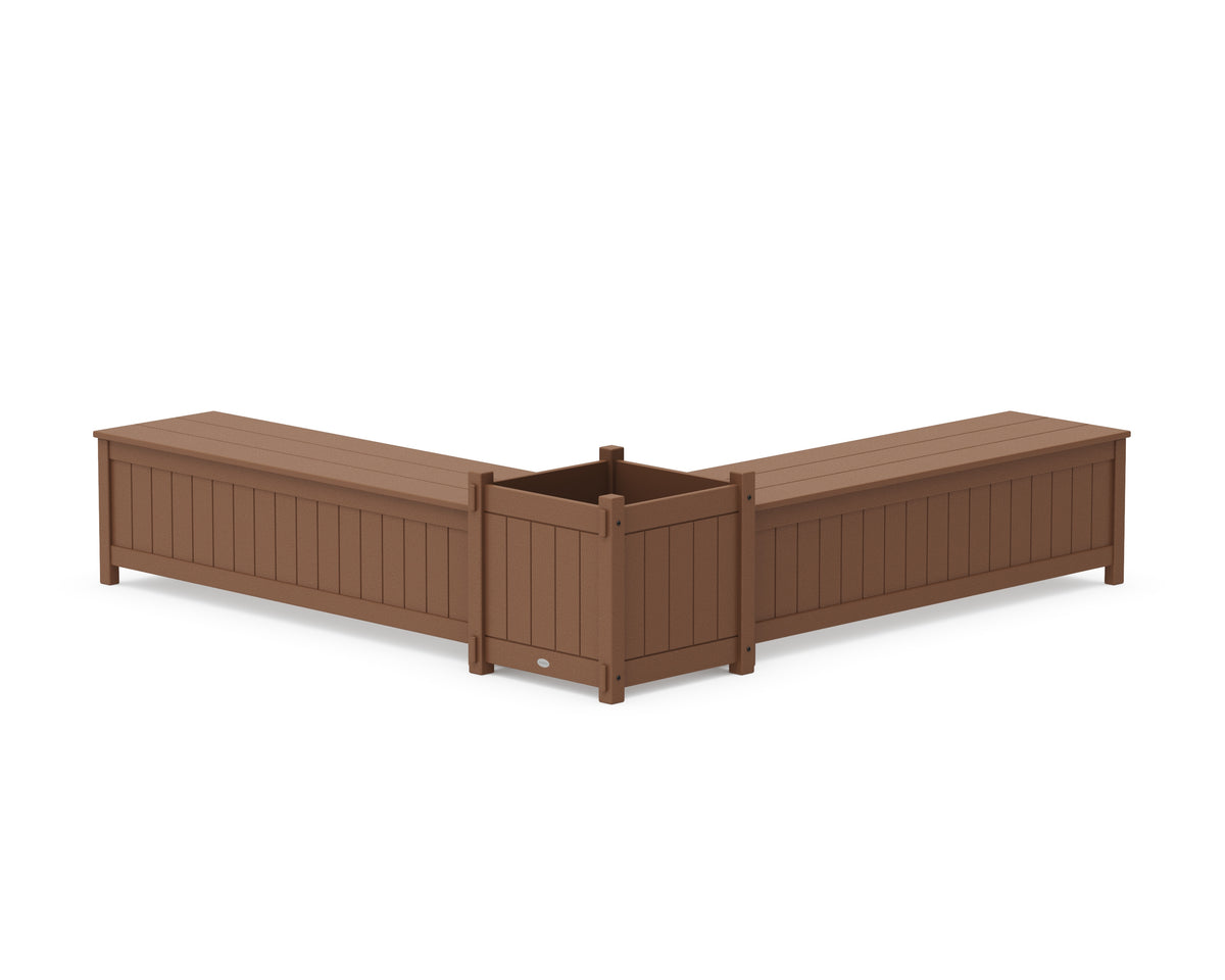 POLYWOOD 60" Vineyard L-Shaped Planter Storage Bench Set - Large in Teak