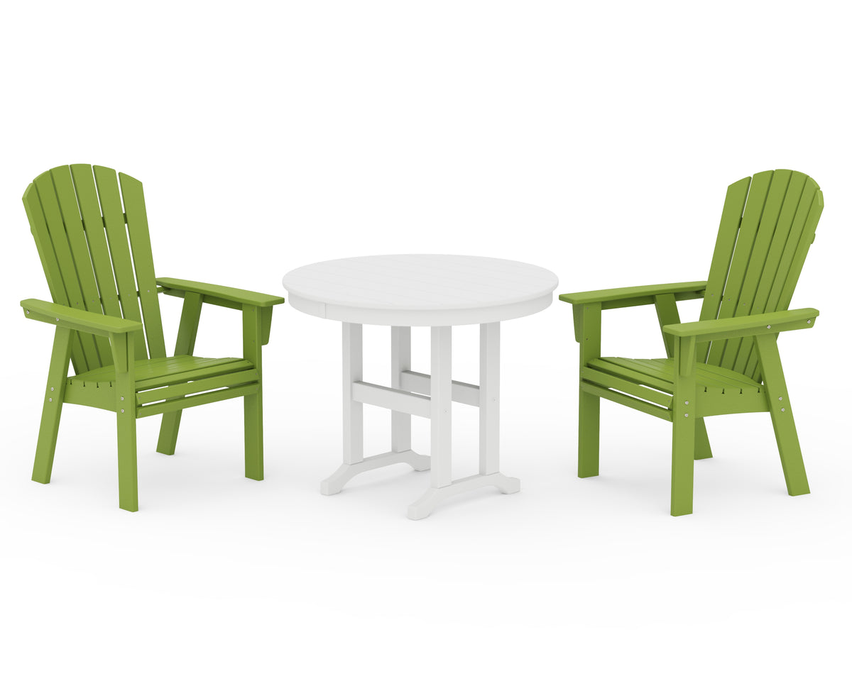 POLYWOOD Nautical Adirondack 3-Piece Round Dining Set in Lime / White