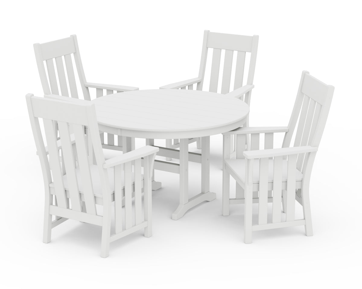 POLYWOOD Acadia 5-Piece Round Farmhouse Dining Set in White