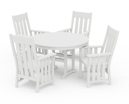 POLYWOOD Acadia 5-Piece Round Farmhouse Dining Set in White