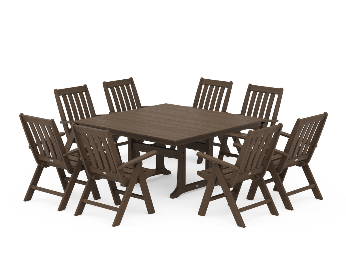 POLYWOOD Vineyard Folding Chair 9-Piece Square Farmhouse Dining Set with Trestle Legs in Kona