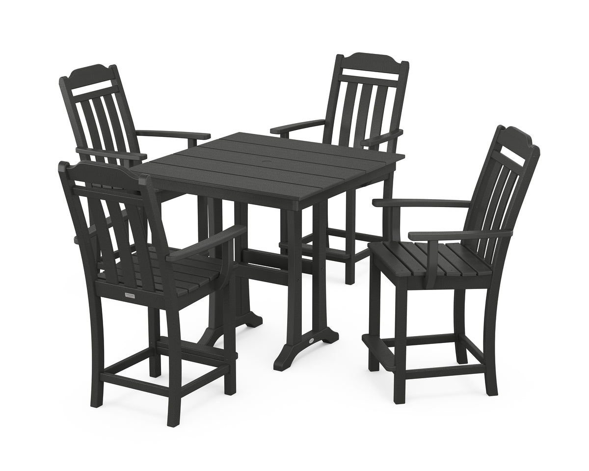 POLYWOOD Country Living Cottage 5-Piece Farmhouse Counter Set with Trestle Legs in Black