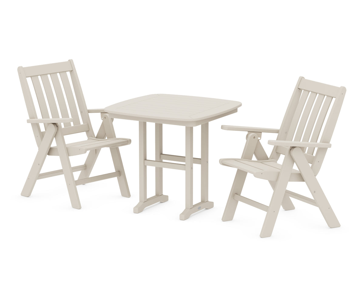POLYWOOD Vineyard Folding Chair 3-Piece Dining Set in Sand