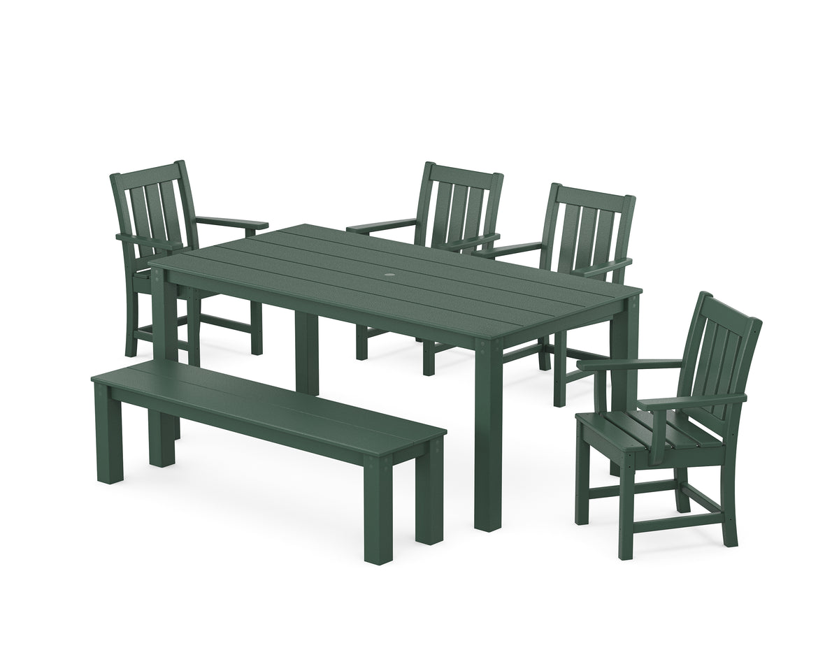 POLYWOOD Oxford 6-Piece Parsons Dining Set with Bench in Green