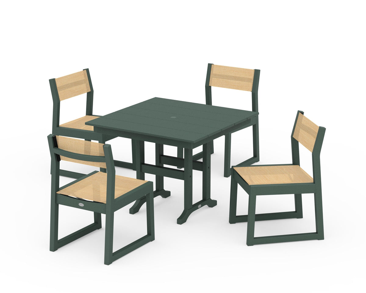 POLYWOOD EDGE Sling Side Chair 5-Piece Farmhouse Dining Set in Green / Dupioni Apricot