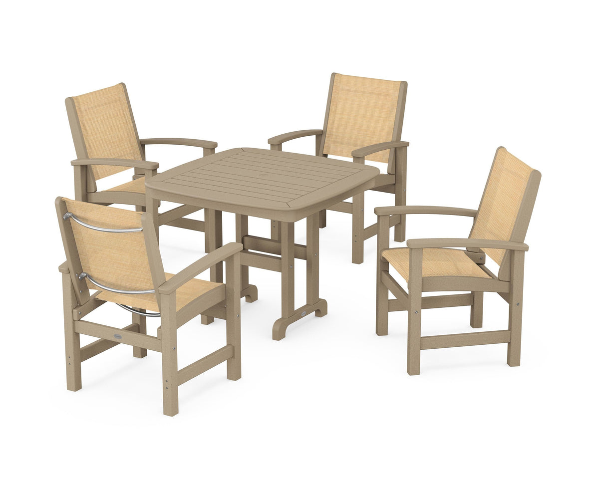POLYWOOD Coastal 5-Piece Dining Set with Nautical 37" Dining Table in Vintage Sahara / Dupioni Apricot