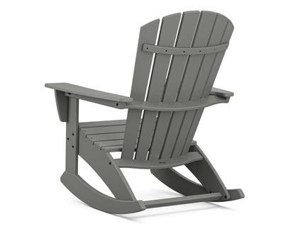 Angled view of the POLYWOOD Nautical Curveback Adirondack Rocking Chair in Slate Grey