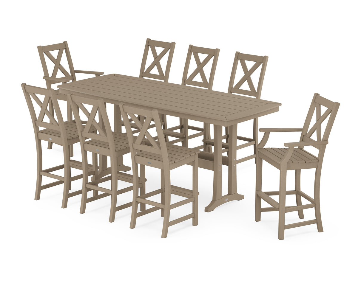 POLYWOOD Braxton 9-Piece Bar Set with Trestle Legs in Vintage Sahara