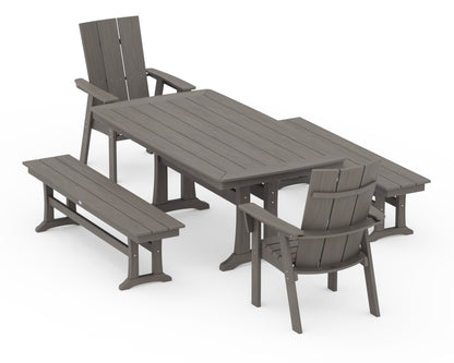 POLYWOOD Modern Curveback Adirondack 5-Piece Dining Set with Trestle Legs in Driftwood