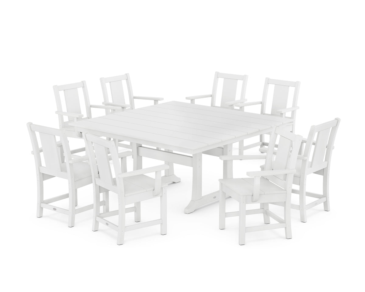 POLYWOOD Prairie 9-Piece Square Farmhouse Dining Set with Trestle Legs in White