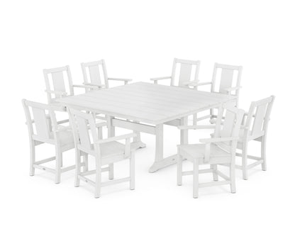 POLYWOOD Prairie 9-Piece Square Farmhouse Dining Set with Trestle Legs in White