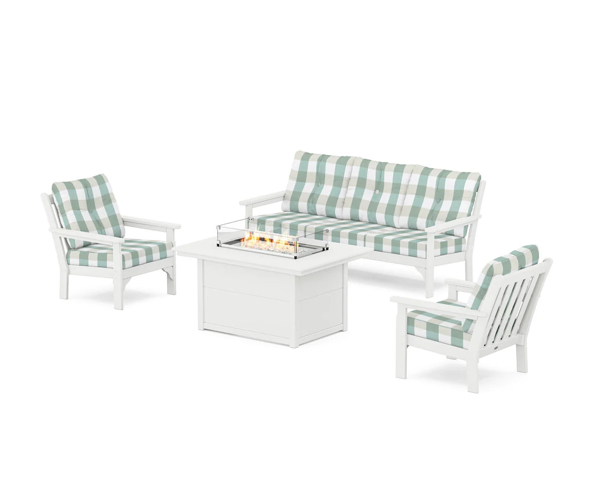 POLYWOOD Vineyard Deep Seating Fire Pit Table Set