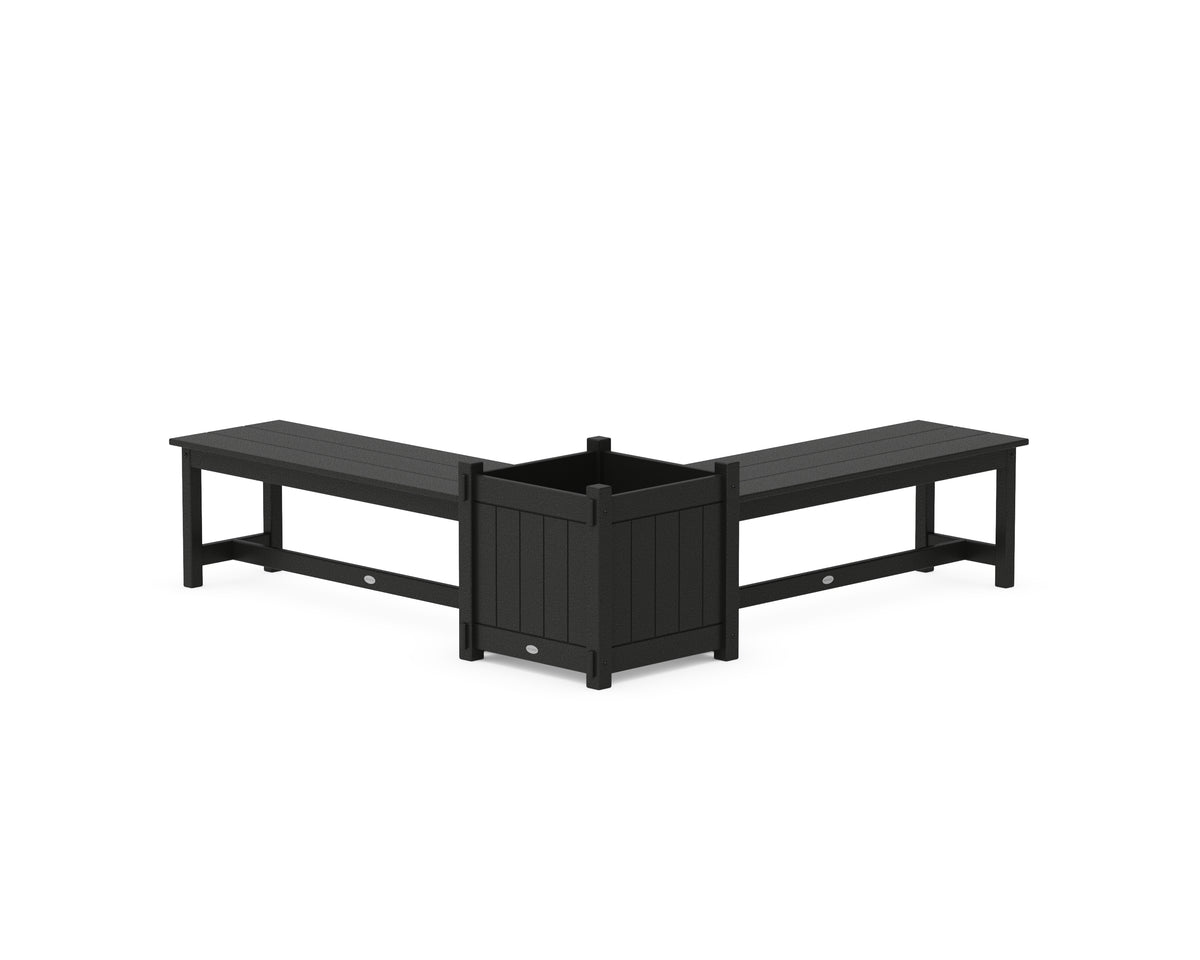 POLYWOOD 48" Vineyard L-Shaped Planter Bench Set - Large in Black