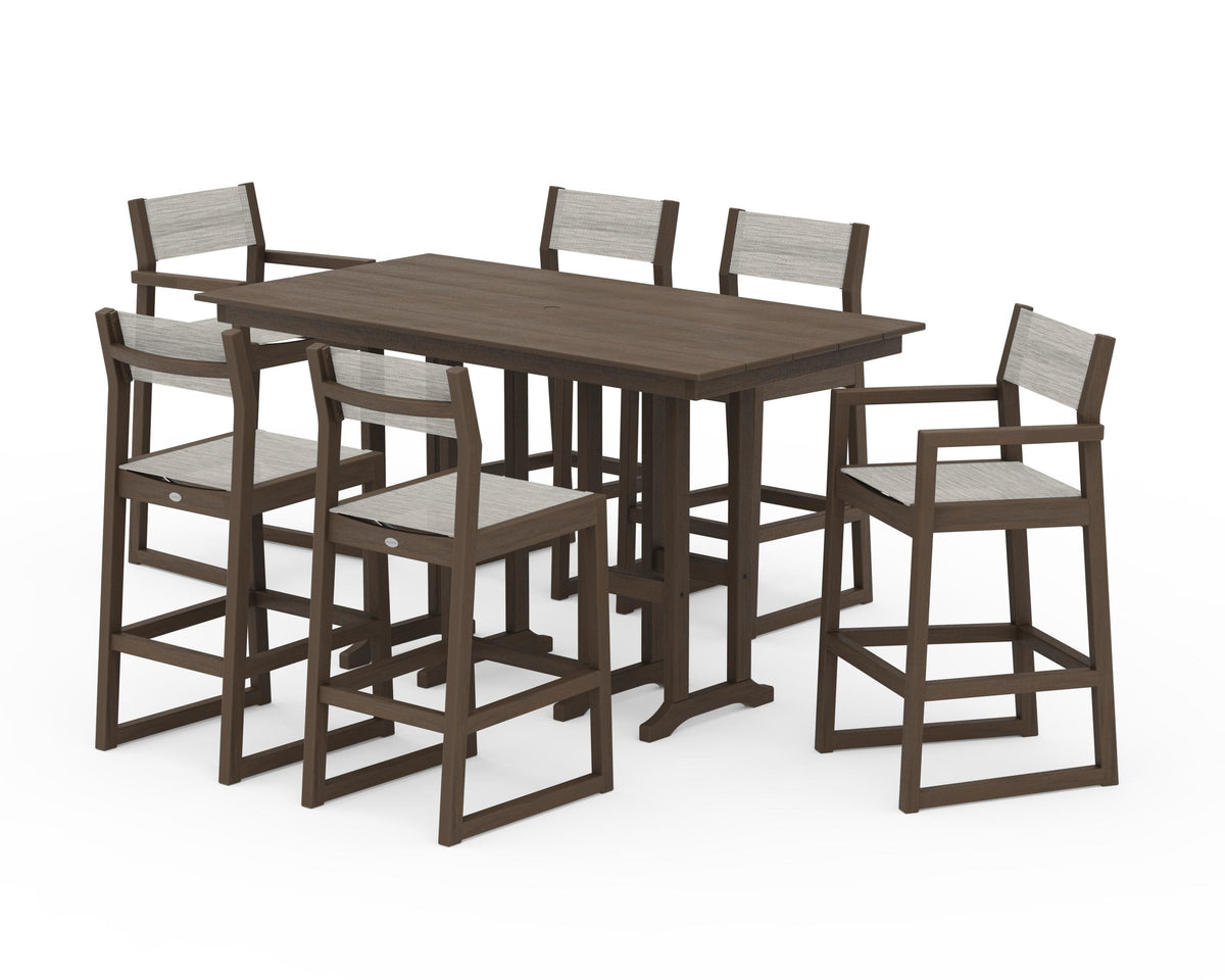 POLYWOOD EDGE Sling 7-Piece Farmhouse Bar Set in Kona / Birch