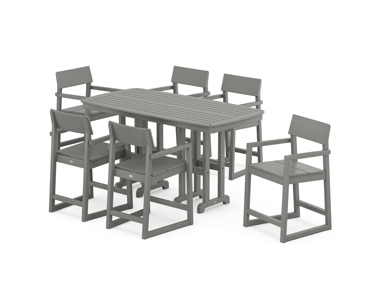 POLYWOOD EDGE Arm Chair 7-Piece Counter Set in Slate Grey