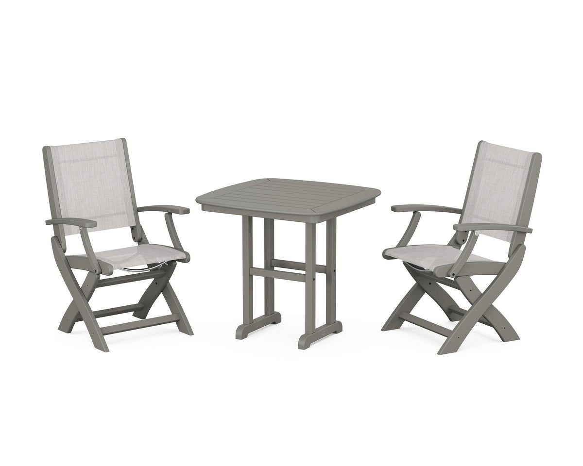 POLYWOOD Coastal Folding Chair 3-Piece Dining Set in Slate Grey / Parchment