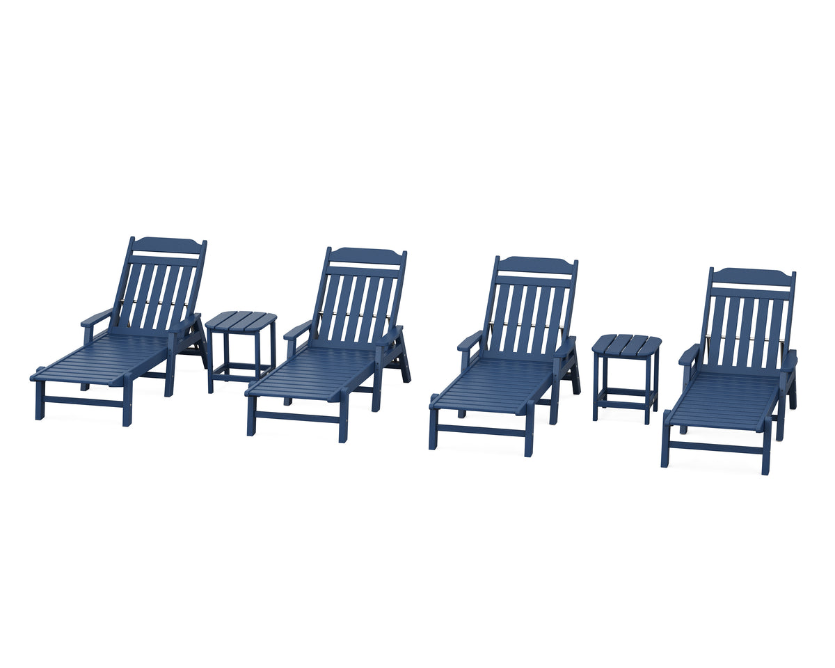 POLYWOOD Cottage 6-Piece Chaise Set with Arms in Navy
