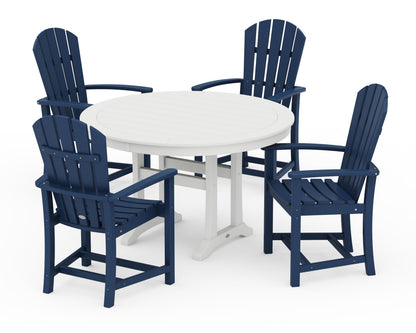 POLYWOOD Palm Coast 5-Piece Round Dining Set in Navy / White