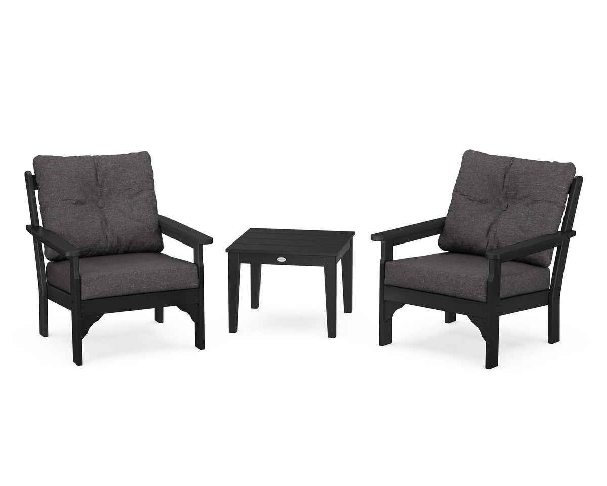 POLYWOOD Vineyard 3-Piece Deep Seating Set in Black / Ash Charcoal