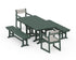 POLYWOOD EDGE Sling Arm Chair 5-Piece Farmhouse Dining Set with Benches in Green / Birch