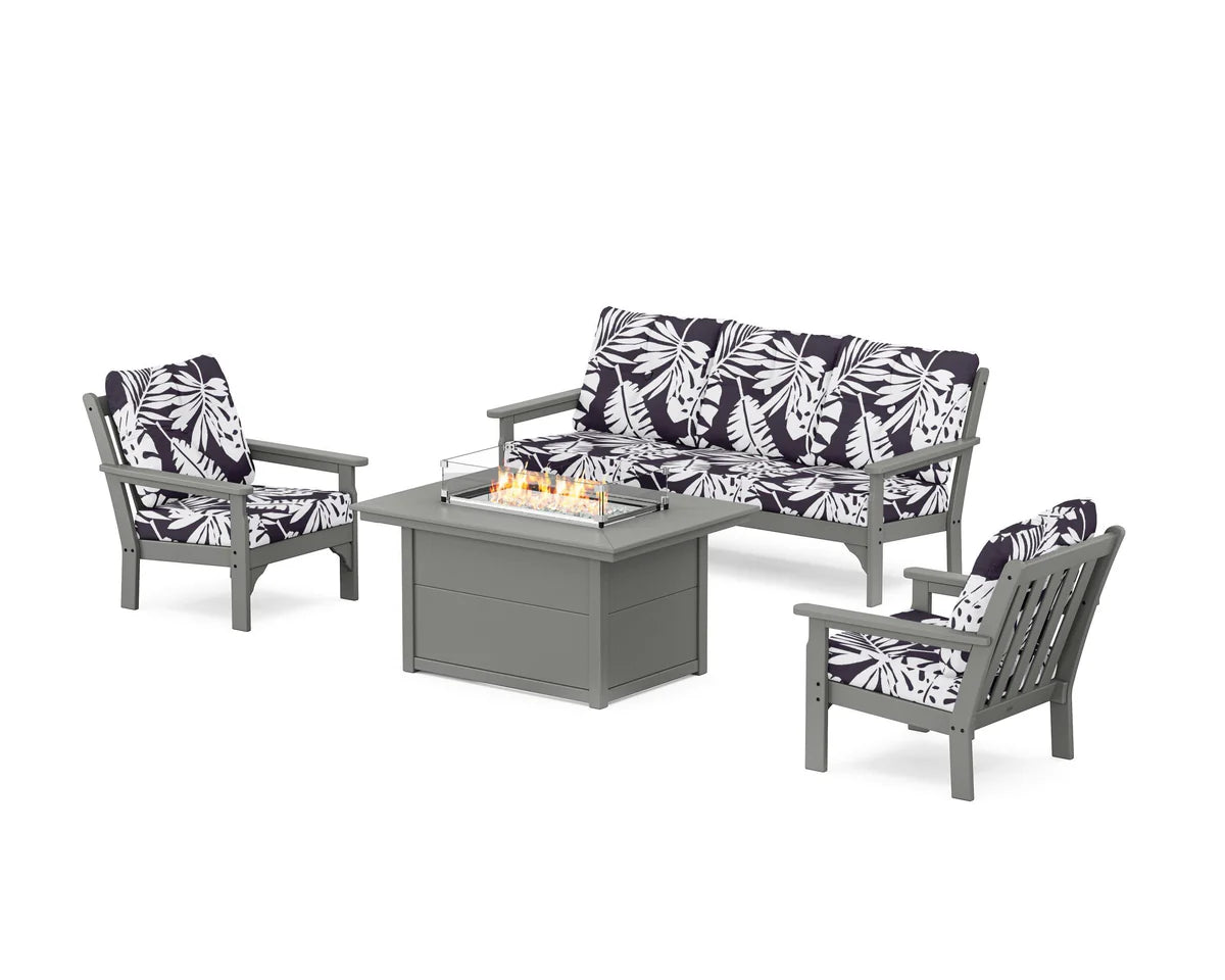 POLYWOOD Vineyard Deep Seating Fire Pit Table Set
