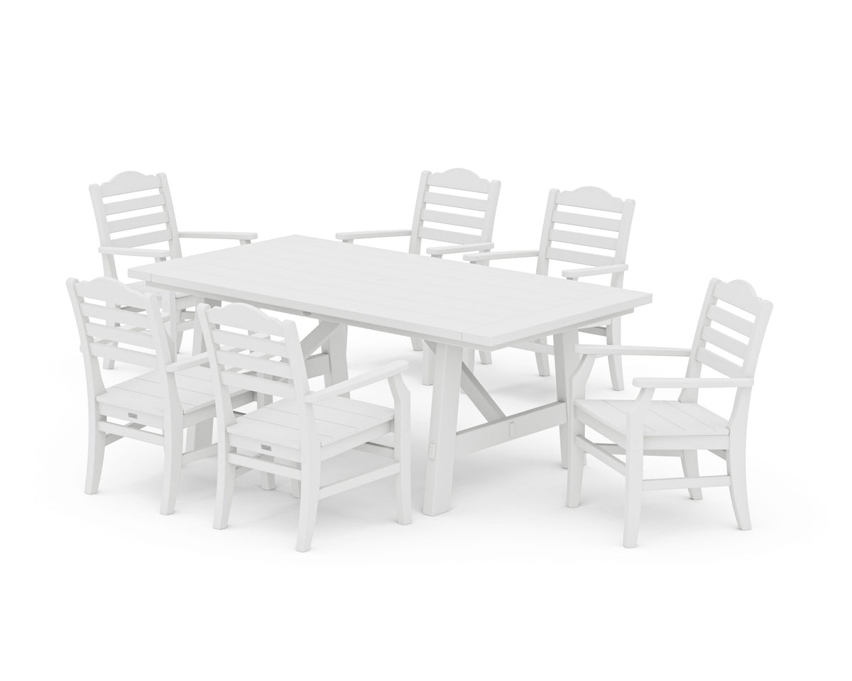 POLYWOOD Savannah Arm Chair 7-Piece Rustic Farmhouse Dining Set in White
