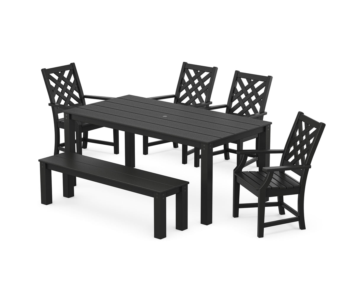 POLYWOOD Wovendale 6-Piece Parsons Dining Set with Bench in Black