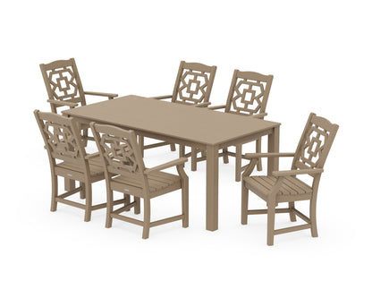 POLYWOOD Chinoiserie Arm Chair 7-Piece Parsons Dining Set in Vintage Sahara