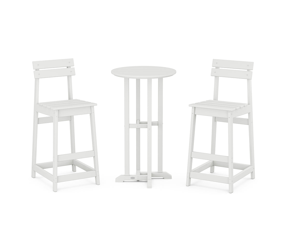 POLYWOOD Modern Studio Plaza Bar Chair 3-Piece Bistro Set in White