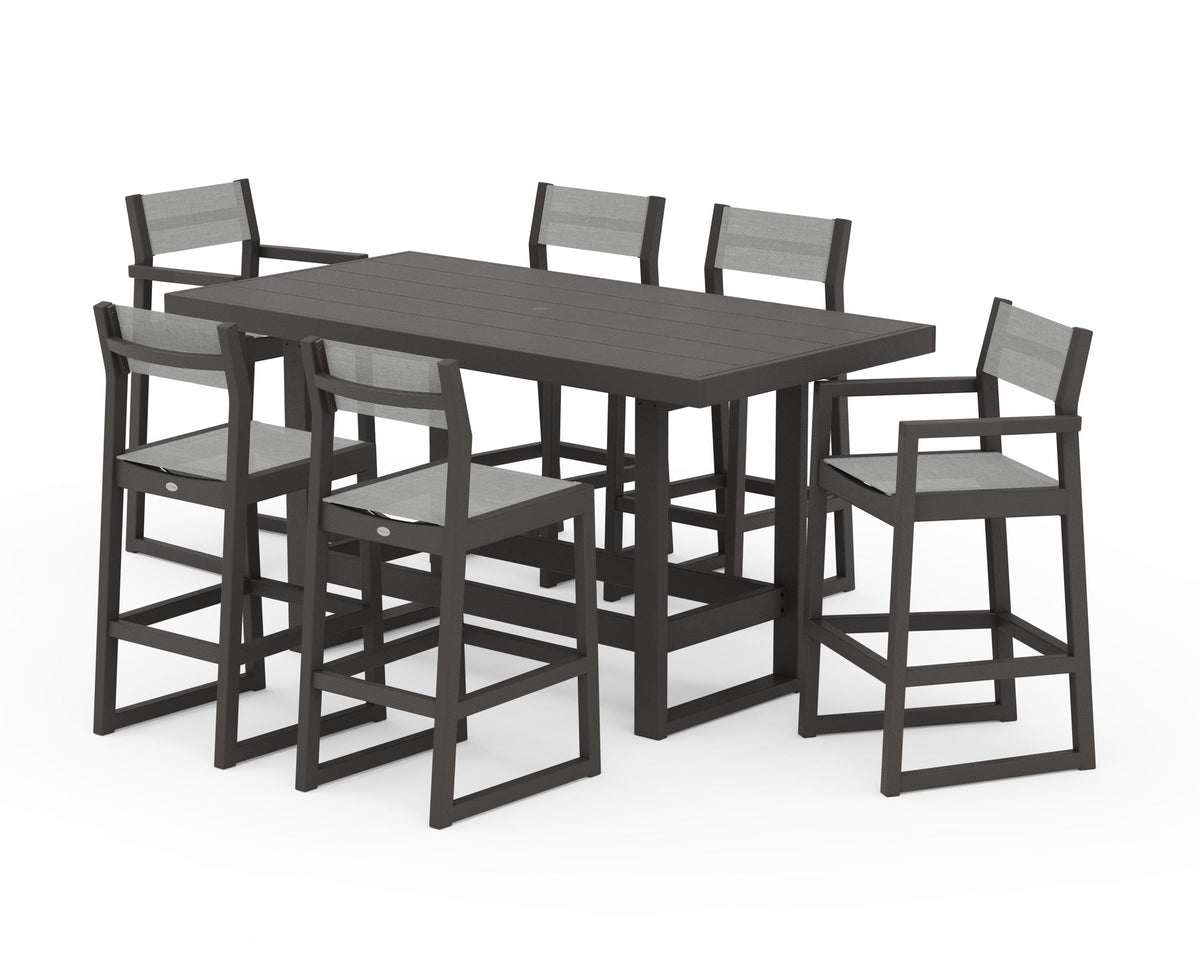 POLYWOOD EDGE Sling 7-Piece Bar Table Set in Vintage Coffee / Metallic