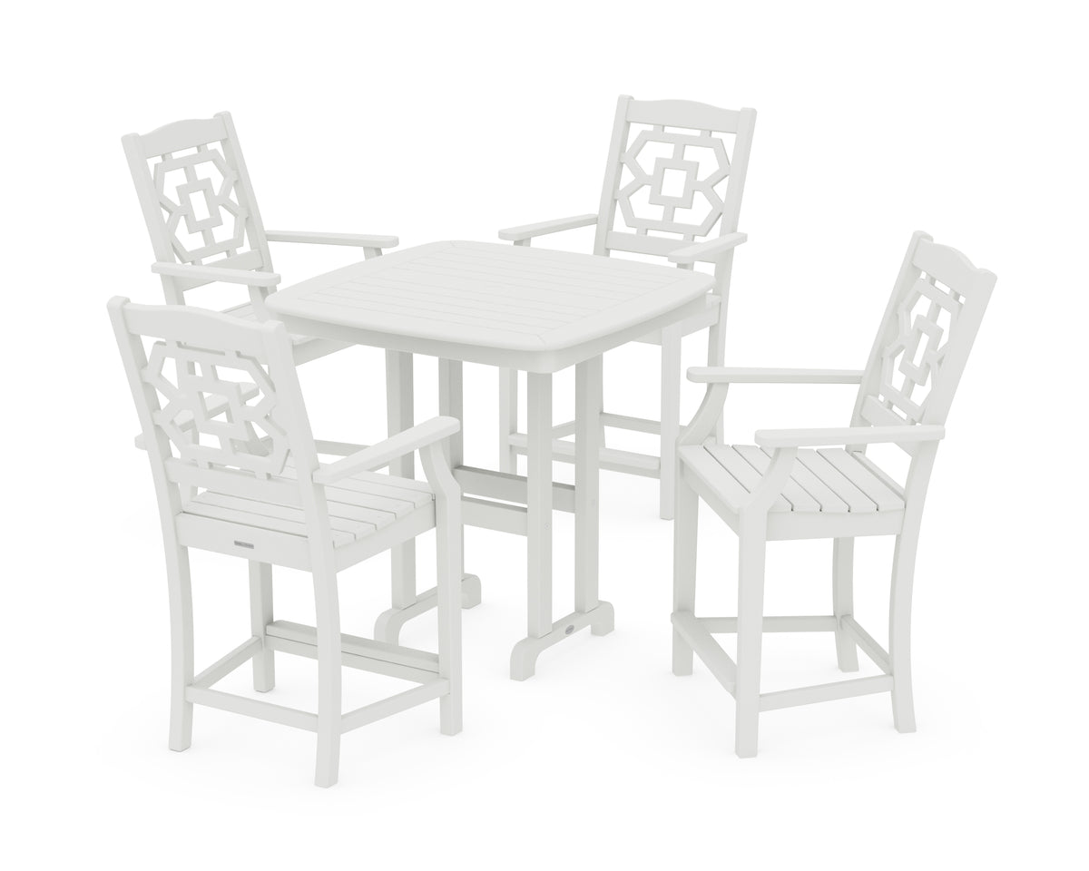 POLYWOOD Chinoiserie 5-Piece Counter Set in Vintage White