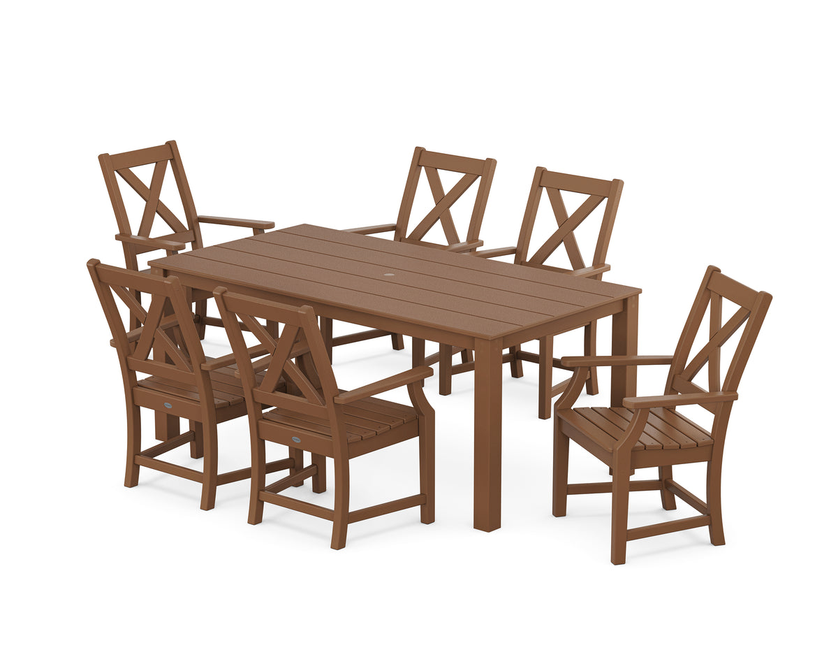 POLYWOOD Braxton Arm Chair 7-Piece Parsons Dining Set in Teak
