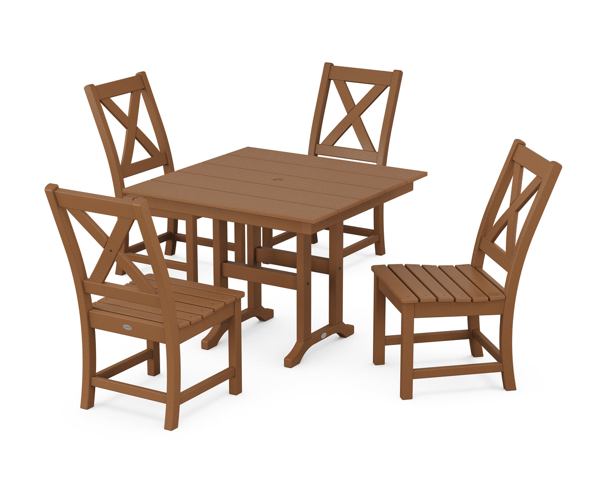 POLYWOOD Braxton Side Chair 5-Piece Farmhouse Dining Set in Teak