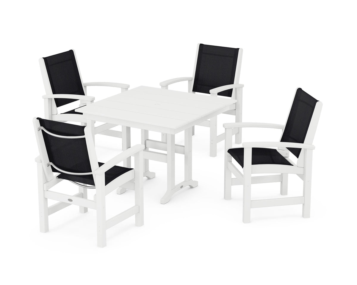 POLYWOOD Coastal 5-Piece Farmhouse Dining Set with Farmhouse 37" Dining Table in White / Black
