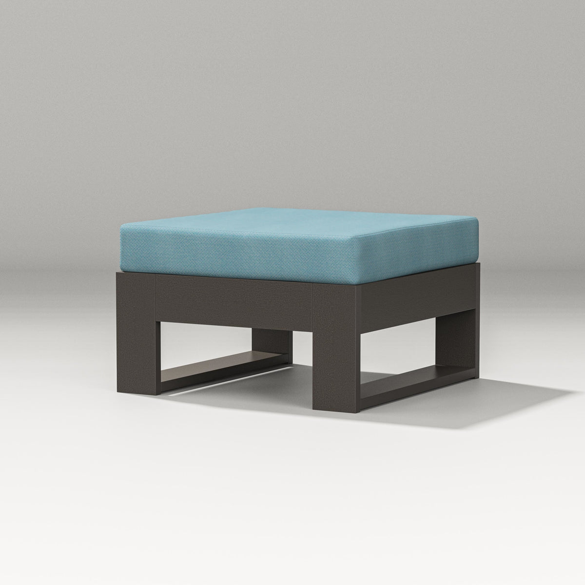 POLYWOOD Latitude Lounge Ottoman in Vintage Coffee / Lattice Sky Blue