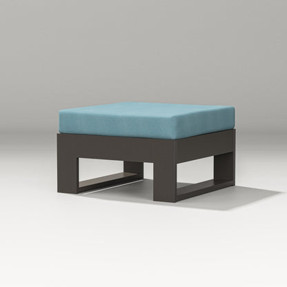POLYWOOD Latitude Lounge Ottoman in Vintage Coffee / Lattice Sky Blue