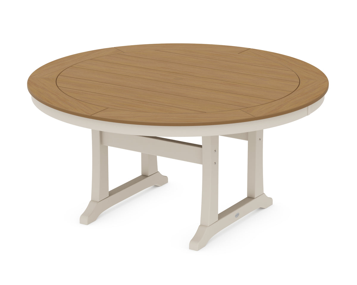 POLYWOOD Nautical Trestle 60" Round Dining Table in Sand / Natural