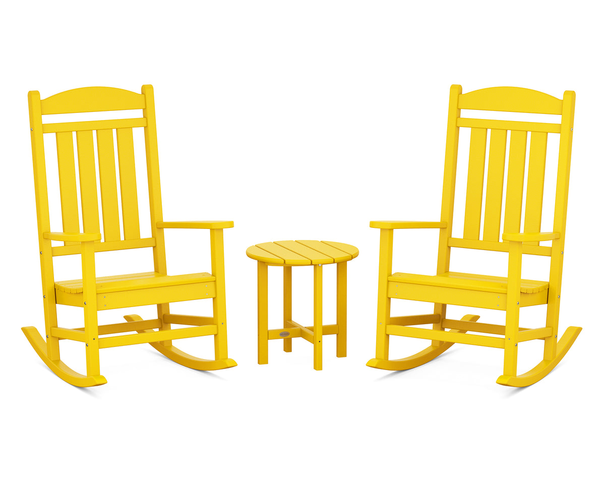 POLYWOOD Presidential 3-Piece Rocker Set with Round Side Table in Lemon