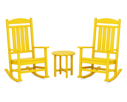 POLYWOOD Presidential 3-Piece Rocker Set with Round Side Table in Lemon
