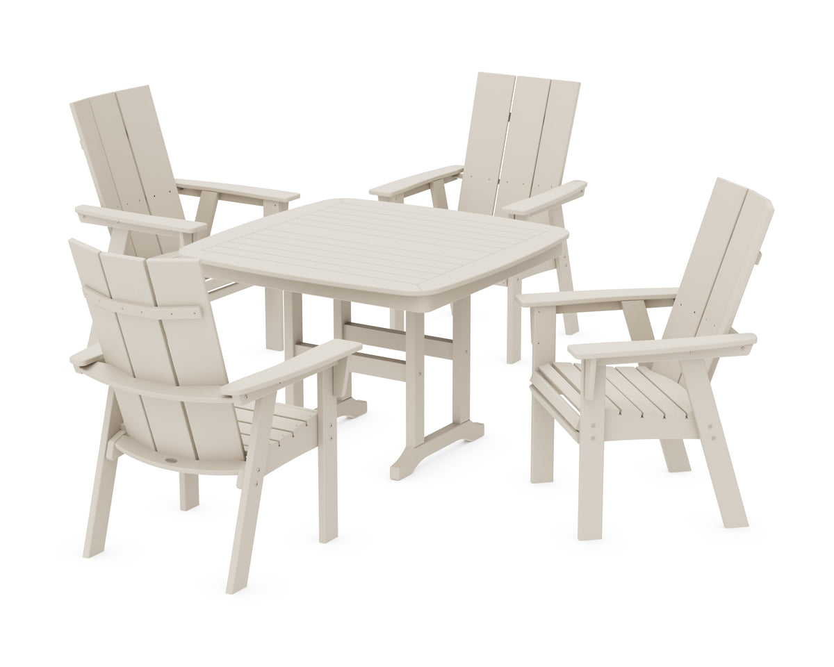 POLYWOOD Modern Curveback Adirondack 5-Piece Dining Set - 44" Table in Sand